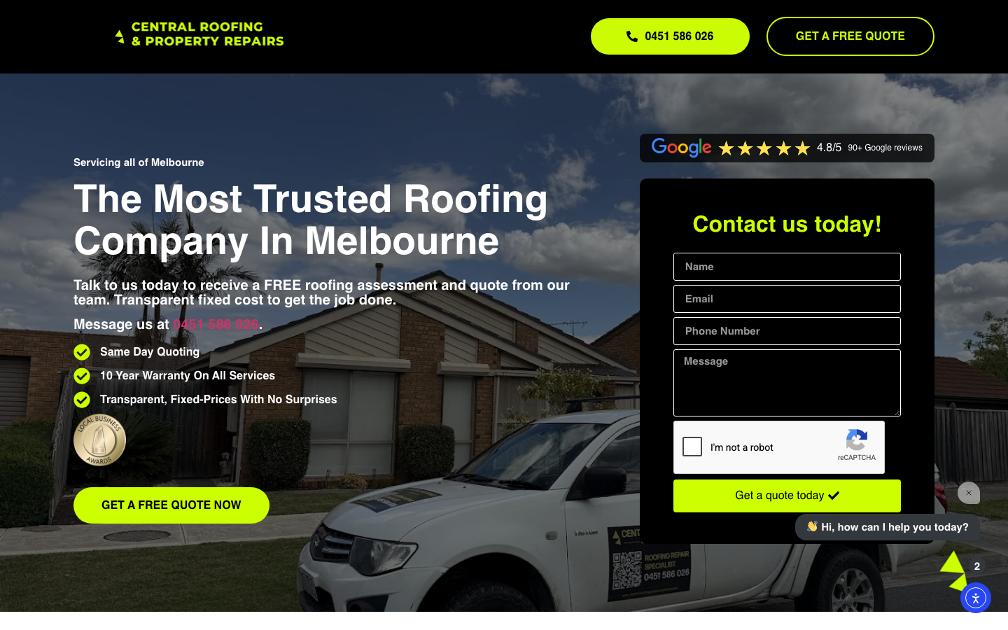Central Roofing and Property Repairs website