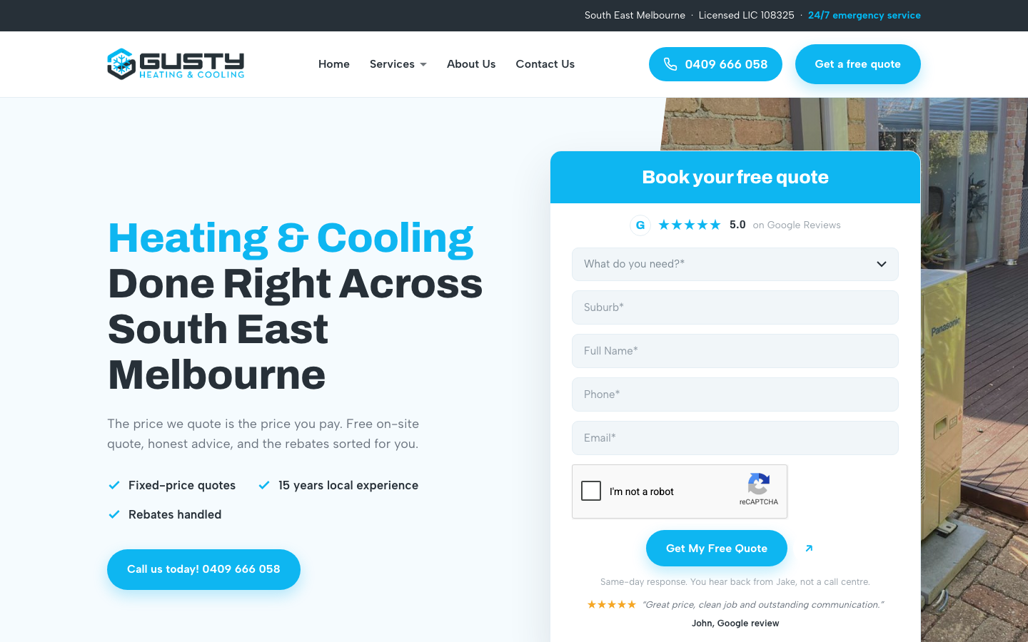 Gusty Heating and Cooling website